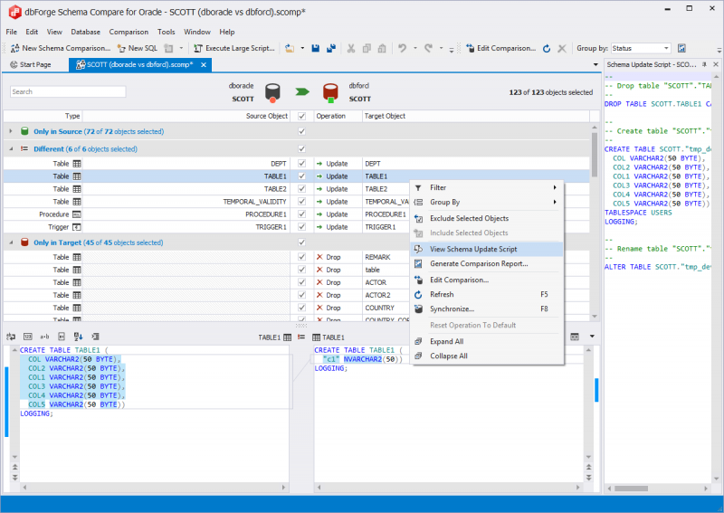 Devart dbForge Schema Compare for Oracle: Comparison Results Analysis.jpg